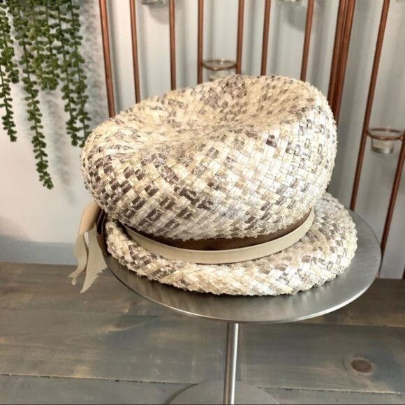 Vintage Cream & Brown Straw Cloche Hat main image 5